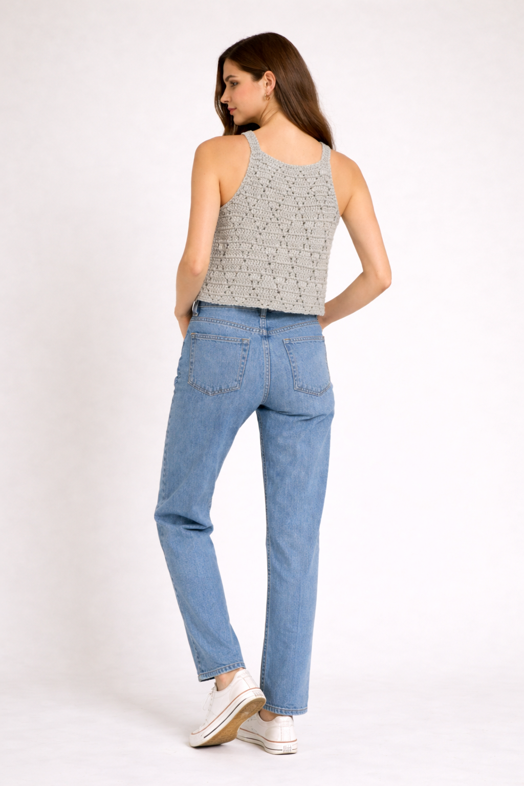 The Silver-Grey Classic Button-Down Crochet Vest
