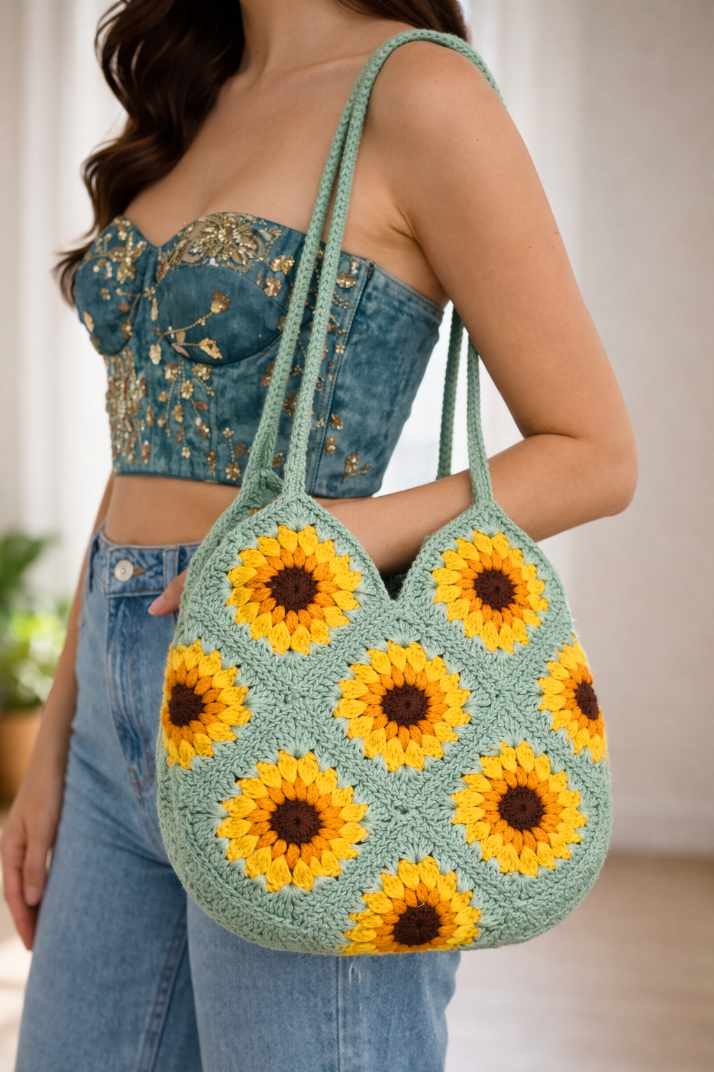 The Sunflower Fields: Handmade-Crocheted Floral Shoulder Bag