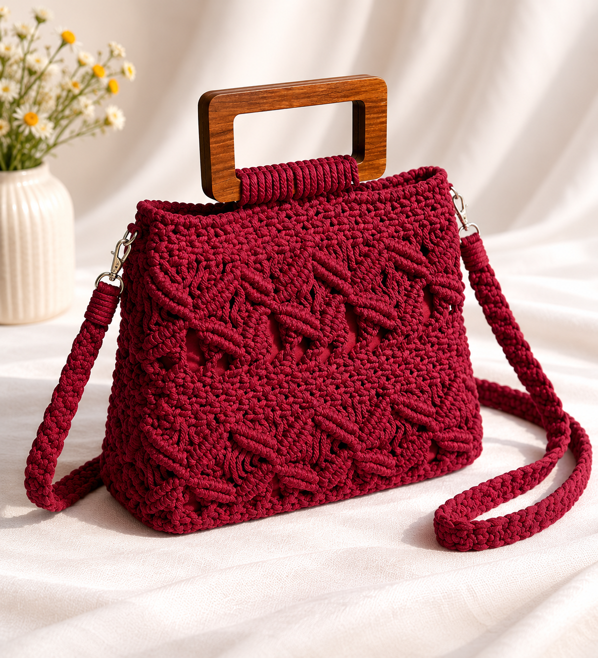 The Velvet Wine: Hand-Knotted Macrame Sling Bag