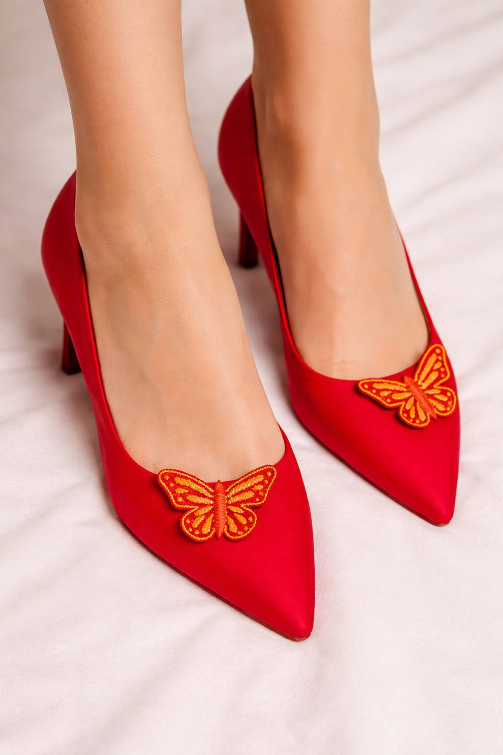 Titli Hand-Embroidered Crimson Red Pointed-Toe Designer Heels