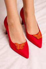 Titli Hand-Embroidered Crimson Red Pointed-Toe Designer Heels