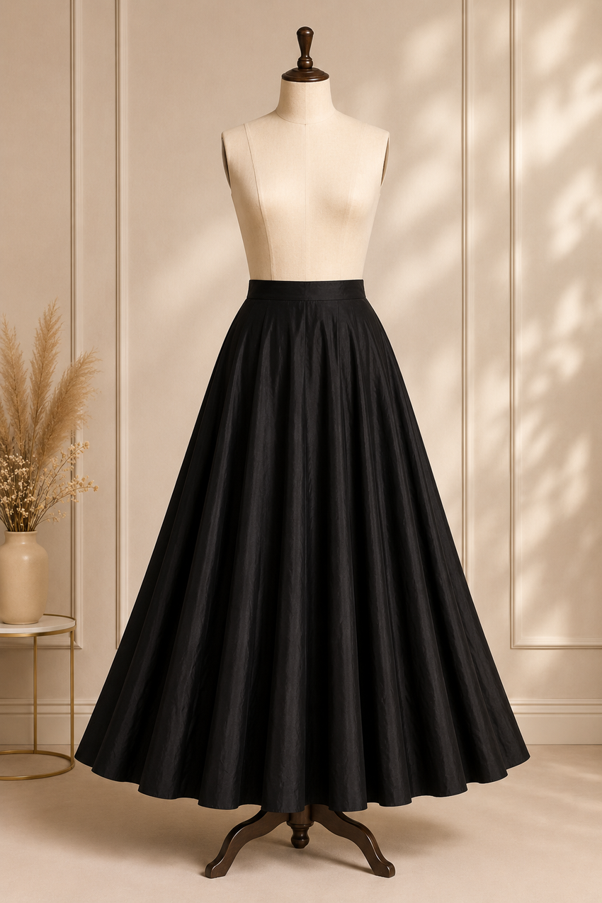 Zara Obsidian Cotton Blend Flared Lehenga Skirt (With Single Can-Can)