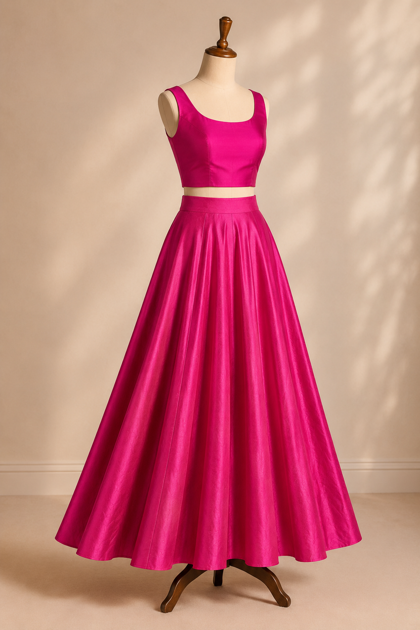 Zara Rani Pink Satin Silk Flared Lehenga Skirt (With Single Can-Can)