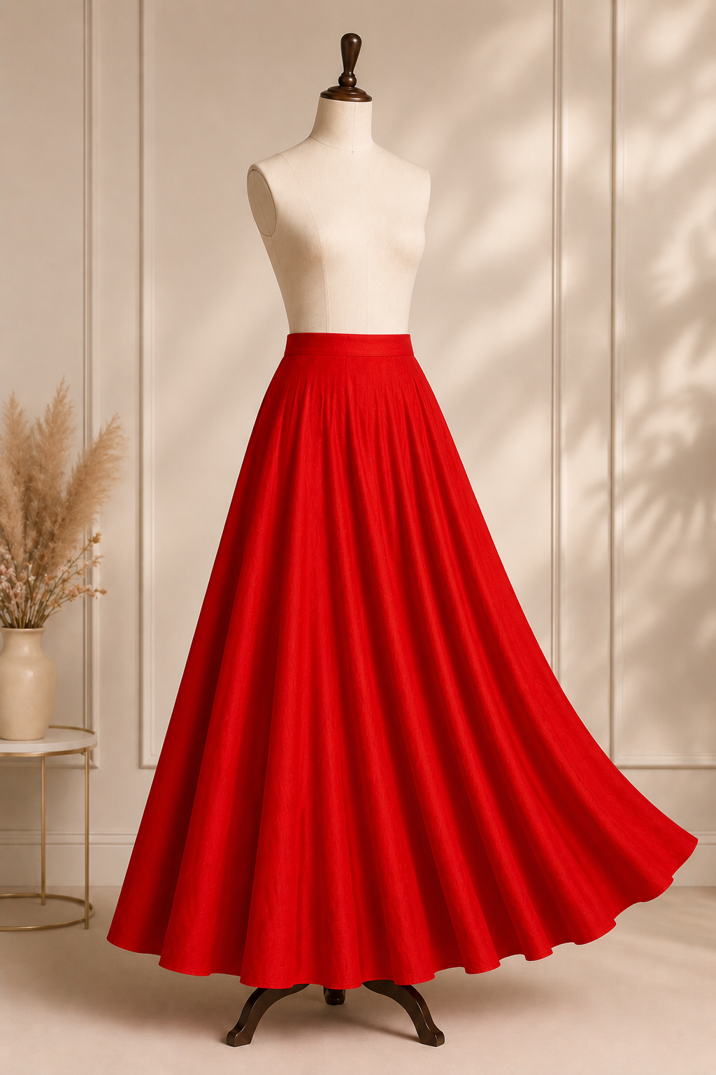 Zara Crimson Red Cotton Blend Flared Lehenga Skirt (With Single Can-Can)