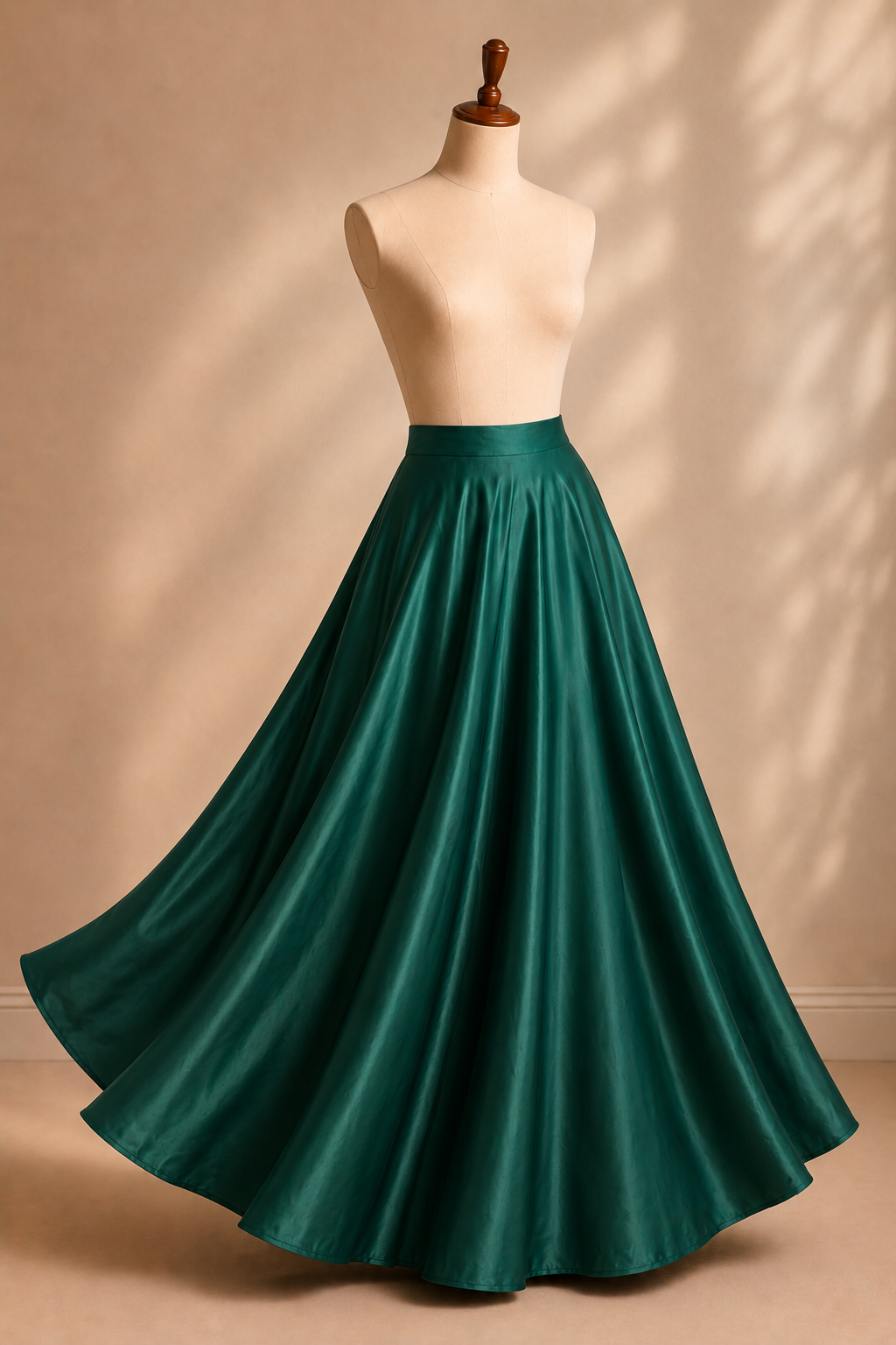 Zara Emerald Satin Silk Flared Lehenga Skirt (With Single Can-Can)