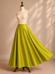 Zara Lime Green Satin Silk Flared Lehenga Skirt (With Single Can-Can)