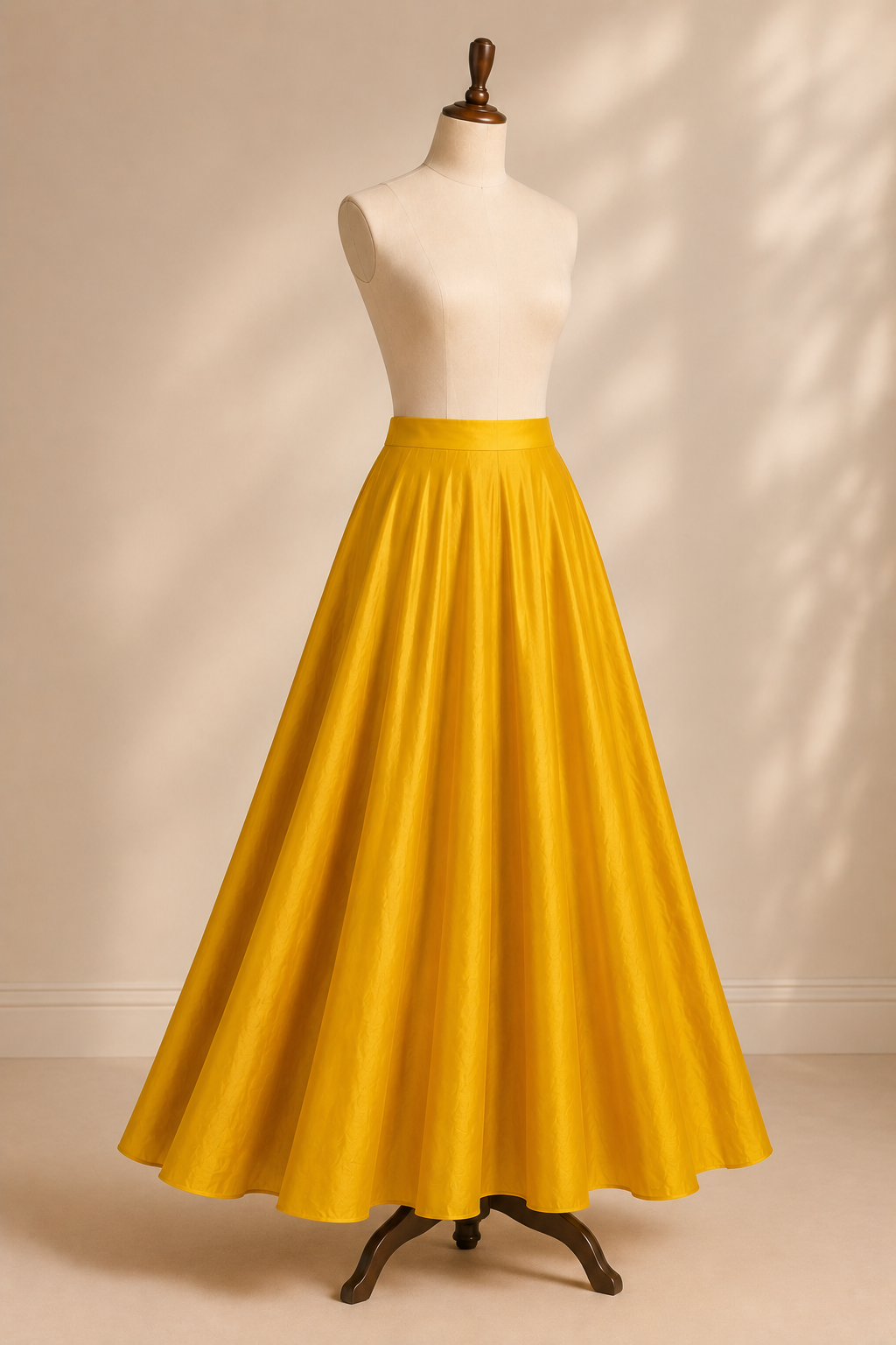 Zara Mustard Yellow Satin Silk Flared Lehenga Skirt (With Single Can-Can)