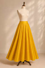 Zara Mustard Yellow Satin Silk Flared Lehenga Skirt (With Single Can-Can)