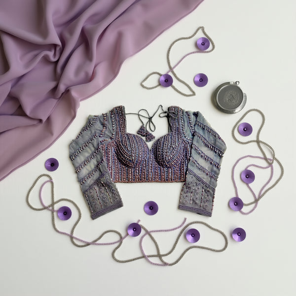 Hand-Embroidered Georgette Blouse – Purple