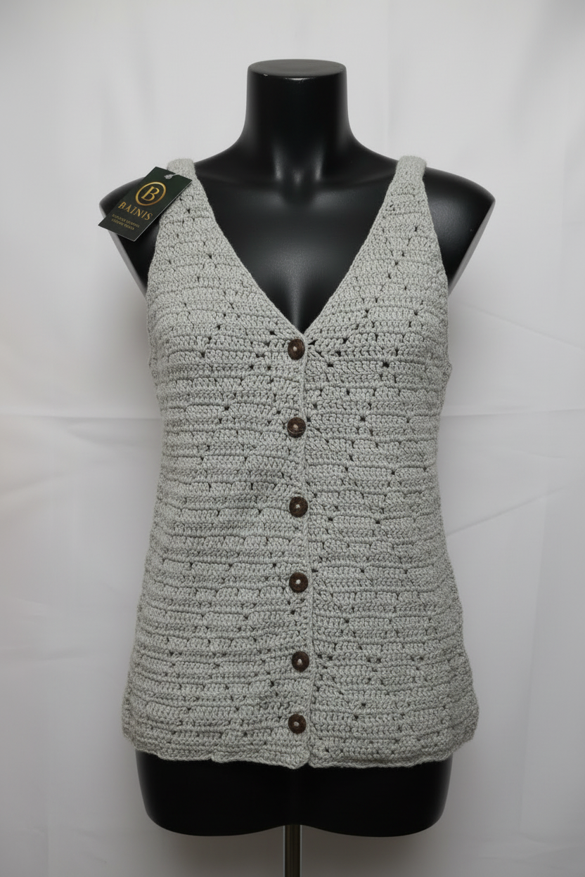 Full Grey Crochet Tank Top on Black Mannequin
