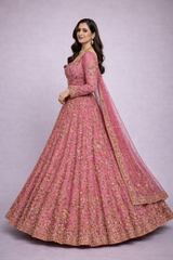 Aarohi Dusty Rose Embroidered Designer Lehenga Set with Net Dupatta