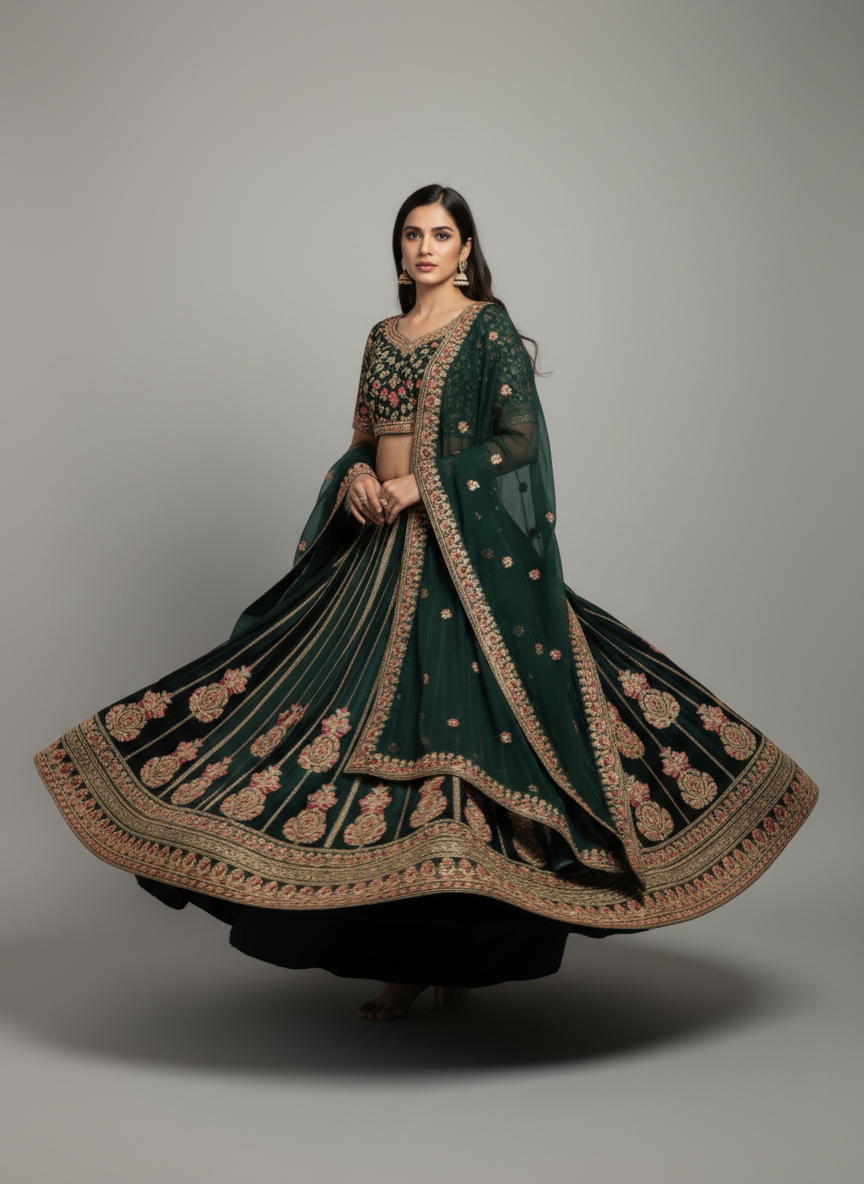 Midnight Black & Gold Embroidered Bridal Lehenga Set