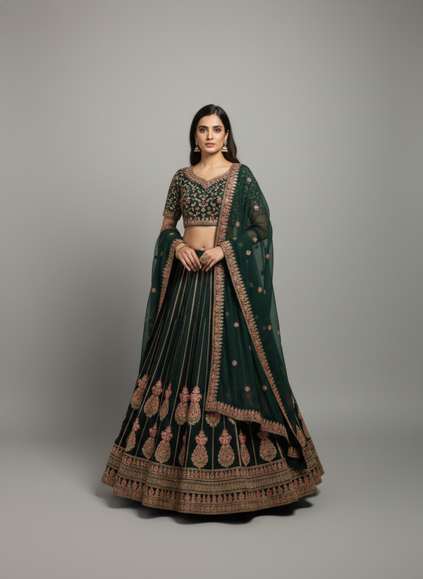 Midnight Black & Gold Embroidered Bridal Lehenga Set